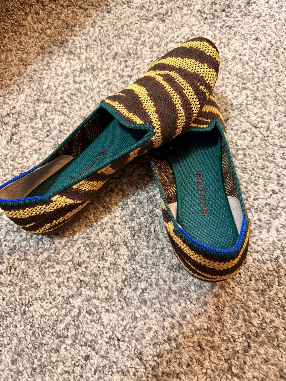 Rothy's Brown & Yellow Zebra-Pattern Knit Slip-On Flats